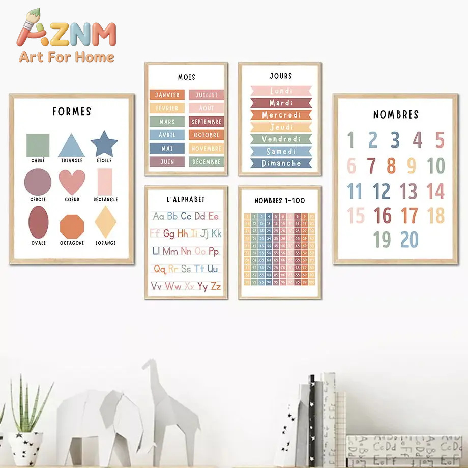 English French Number Alphabet - đánh giá và giá Kids Educational Poster