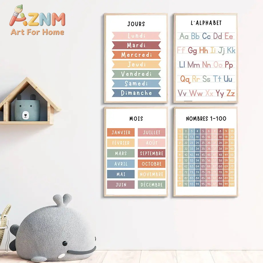 English French Number Alphabet - đánh giá và giá Kids Educational Poster