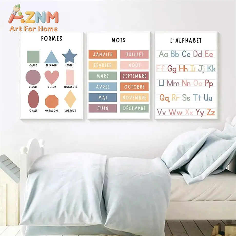 English French Number Alphabet - đánh giá và giá Kids Educational Poster