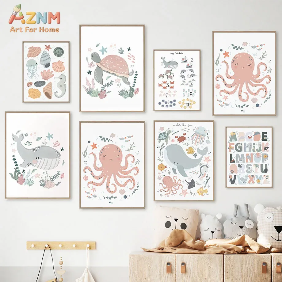 AZNM Nursery Sea Animal Canvas - đánh giá và giá Kids Educational Poster