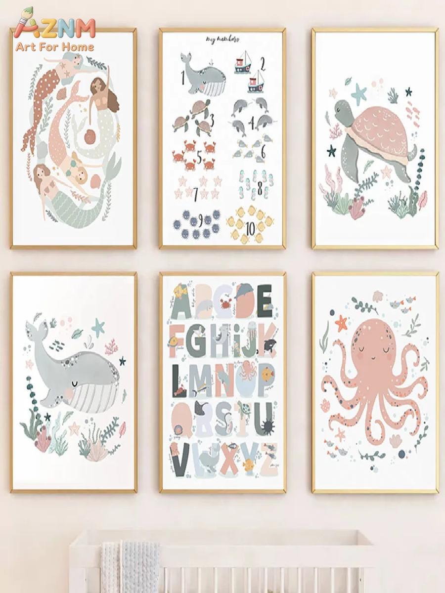 AZNM Nursery Sea Animal Canvas - đánh giá và giá Kids Educational Poster